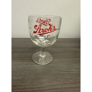 Stroh's Beer Thumbprint Footed Goblet Drinking Alcohol Glass Clear 6" Vintage